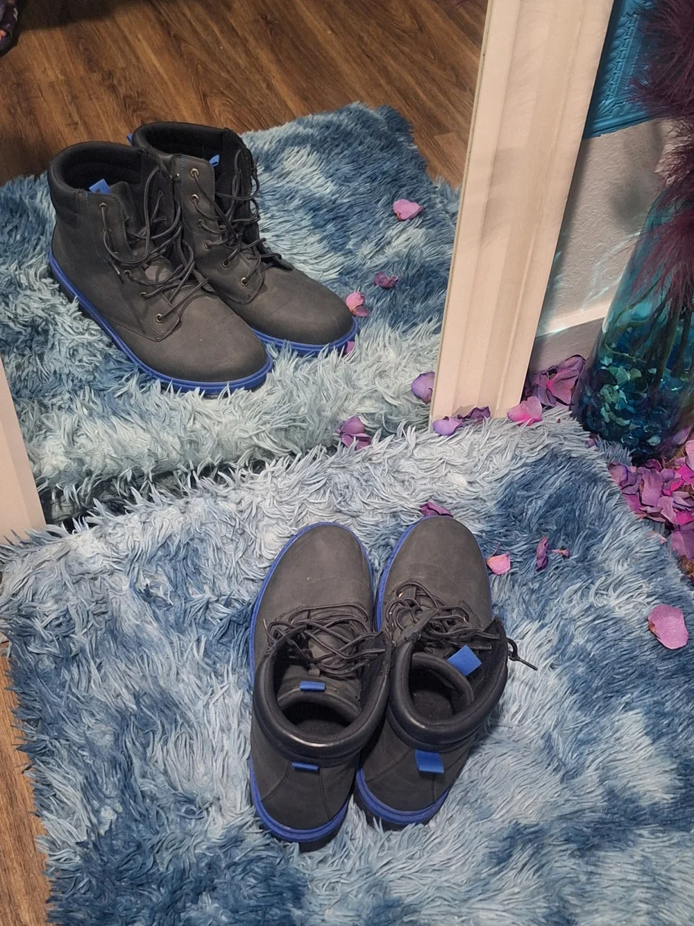 Men's Gray High-Top Lace-Up Boots with Blue Accents